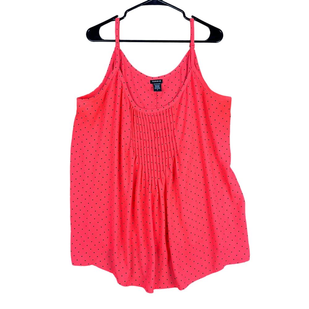 Torrid Womens Blouse Neon Orange Pink Polka Dot Spaghetti Strap Lightweight 3